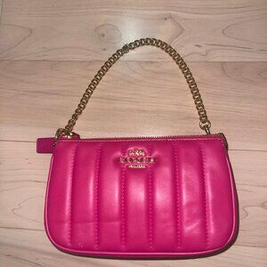 Coach Quilted Leather Wristlet / Shoulder Bag Hot Pink with Gold Chain